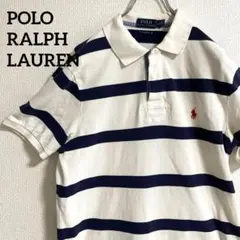 POLO　ポロラルフローレ　半袖ポロシャツ L ストライプ　ボーダー白紺　古着のサムネイル