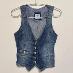 デニムベス 【34】ベスト ジレ ヴィンテージ風 レディース 前開き カジュアル