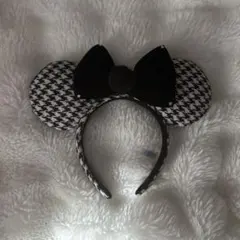 ミニーの千鳥柄カチューシャ 白黒