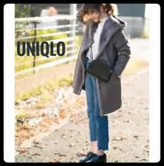 【UNIQLO】フード付き グレー ムートンコート ロングコート