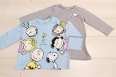 PEANUTS 90-95cm スヌーピー 長袖カットソー 2枚セット 水色