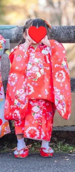 赤い花柄 被布着 七五三