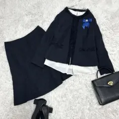 style note ママスーツ　ツイード　紺　ノーカラー　大きめ　13号　LL