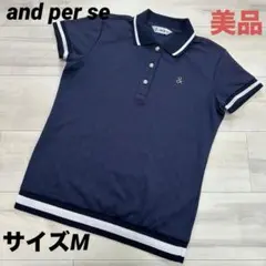 【美品】アンパスィ レディース 半袖ポロシャツ ネイビー サイズMのサムネイル