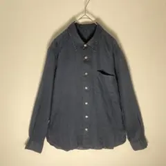 無印良品 MUJI 麻100% リネンシャツ M ブルー 長袖 ユニセックス