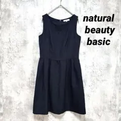 【ナチュラルビューティーベーシック】ノースリーブワンピース S ネイビー 水玉