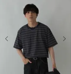グローバルワーク　ボーダー　アソートコットンTシャツ　半袖　黒　マルチボーダー