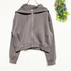 GU ジーユー【XL】ダブルフェイスフルジップフーテッドパーカーアッシュブラウン