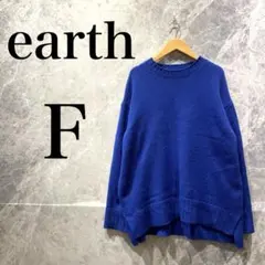 【美品】earth ニット セーター トップス F ブルー 青 無地 レディース