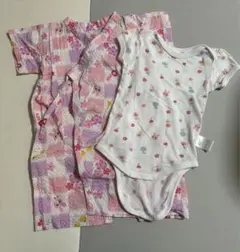 ホットビスケッツ 甚平(70-80)と肌着(70)セット 女の子 ミキハウス