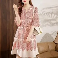 【新品】大きいサイズ夏服ゆったりエスニックワンピース4L半袖
