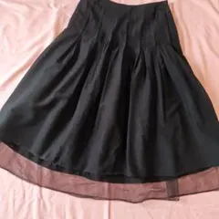 インゲボルグ　ブラック フレアスカート シフォンプリーツ