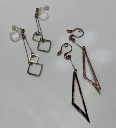 ノンホールピアス ゴールド ピンクゴールド 華奢 イヤリング スクエア ひし形