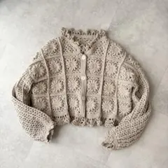 最終値下げ　マーガレット柄ショートカーディガンジャケット ミルクベージュ