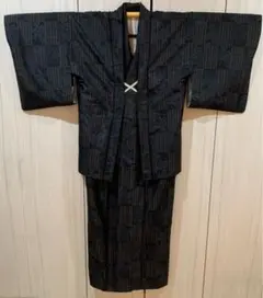本場大島紬　横双絣　アンサンブル　正絹　中古　黒　tjk017