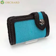 匿名配送/スティングレイ/牛革/二つ折財布/ターコイズ/コンパクト/コンチョ