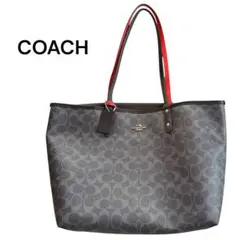 良品 コーチCOACH ロゴトートバッグ リバーシブル シグネチャーPVCレザー