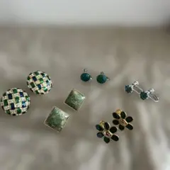 昭和レトロヴィンテージイヤリング５点セットグリーン系