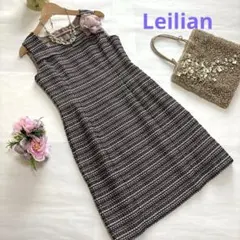 Leilian コサージュ付き ノースリーブワンピース 紫色系 7号