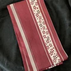 赤花柄ストライプリバーシブル半幅帯