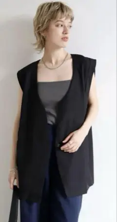 select MOCA ノーカラーコクーンベスト　ブラック