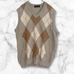 ディアグース　アーガイル柄　ニットベスト　L カジュアル　日本製　ウール