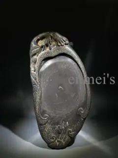 書道具 玉硯 石彫 砡硯 雲龍彫 彫刻細工 文房具】書道具『端渓 雲