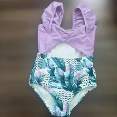 水着　ラベンダー色　フリル付き