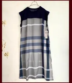 新品 ビッグタータンチェックロングワンピース ジャンパースカート/紺M～L