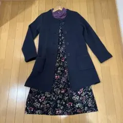 ローラアシュレイ　紺色ロングカーディガンおまけ小花柄ジャンスカ＆紫カットソー9号