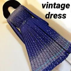 ヴィンテージ⭐ロング⭐️ワンピース⭐9号⭐M⭐花柄⭐パープル⭐️昭和⭐️レトロ⭐️