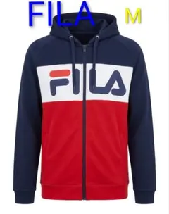 FILA フィラ カラーブロック ジップアップ パーカー L ネイビー×レッド