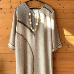 着物リメイク チュニック ワンピース総絞り 正絹 ベージュ系