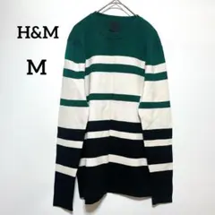 H&M 長袖カットソー 【M】 黒×緑 ボーダー柄 レディース