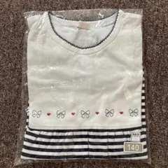 ストライプ柄リボン刺繍Tシャツ 140 新品未使用品