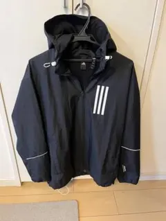 adidas ナイロンジャケット フード付き ブラック - メルカリ