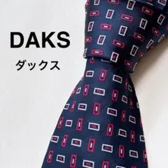 ダックス DAKS ネクタイ 小紋柄 幾何学 総柄 シルク イタリア製 ネイビーのサムネイル