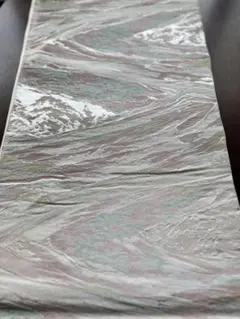 アンティーク袋帯☆G1シルバーのベースにピンクやブルーなどの流れるデザイン