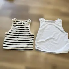 ホワイト 系 ヨガレディースタンクトップ 2枚セット