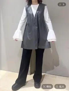 LEPSIM ブラック レザー風 切り替えベスト チュニック