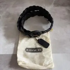 【中古　】タグCOACH コーチ レザー メッシュ ベルト ブラック 編み込み