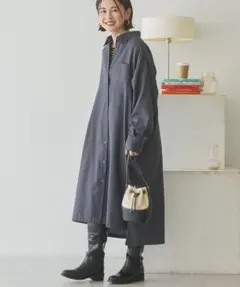 AMERICAN HOLIC T/Rカルゼロングシャツワンピース　チャコール　L