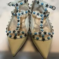 ヴァレンチノ　フラットシューズ 星型スタッズ 青いビーズ