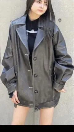 MURUAムルーア　フェイクレザーミドルジャケットF ダークグレー