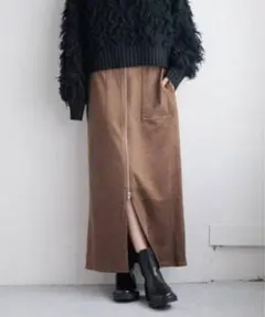 LOWRYS FARM スエードzipタイトスカート　ブラウン