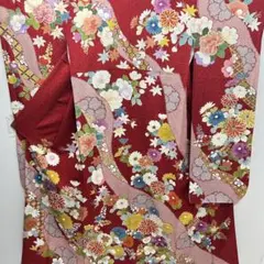 優雅な花柄 銀通し 手描き友禅 刺繍 振袖 着物スキ倶楽部 1087 