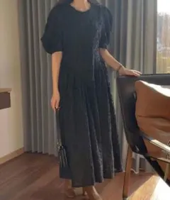 美品　SMILE ORCHID フラワーモチーフバルーン袖ロングワンピース