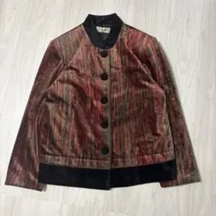 90s vintage ベロアジャケット 総柄 裏地キルティング　昭和レトロ