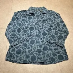 Eddie Bauer 長袖シャツ　花柄　総柄　青　ブルー　レディース　L