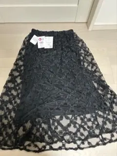 ブラック ロングスカート 花模様